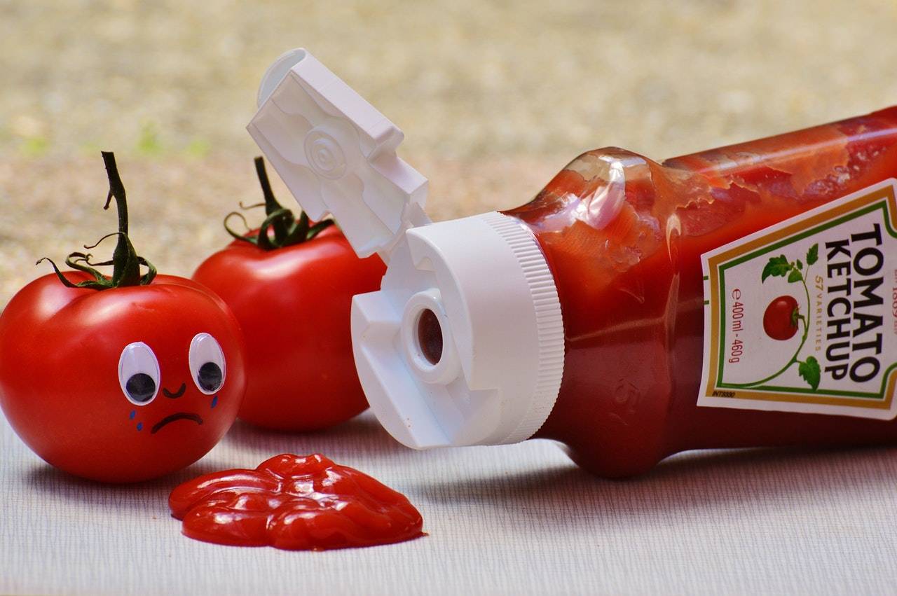 Spilled ketchup bottle
