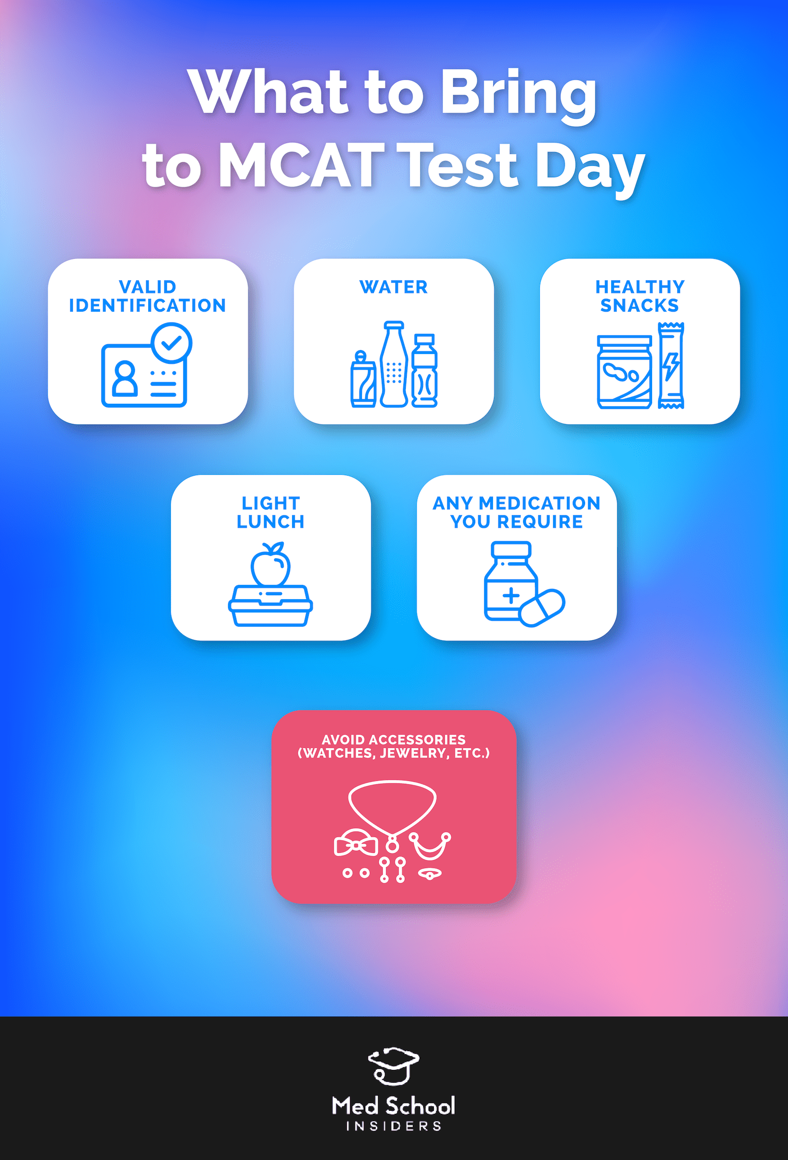 What to bring MCAT test day infographic