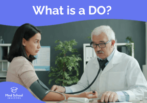 Doctor checking a patient’s blood pressure with text “What is a DO?” illustrating osteopathic medicine and patient-centered care