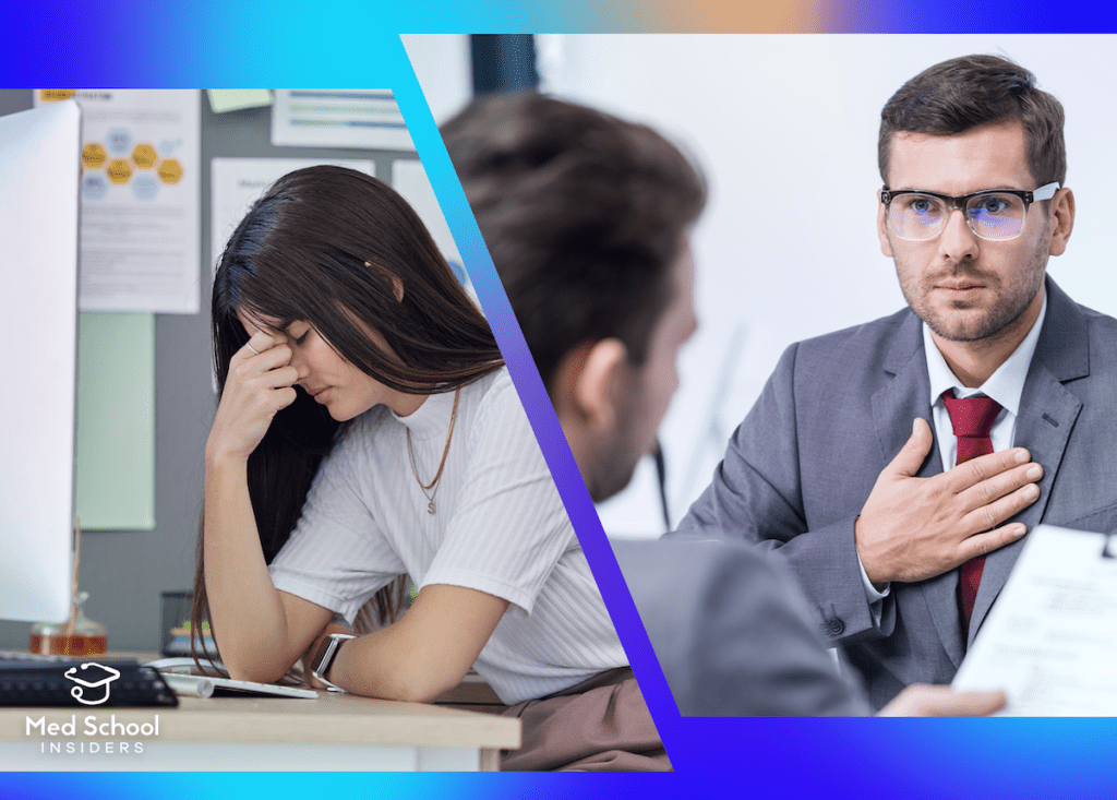 Student looking at computer upset on the left, man in a suit on the right - Reapplicant Letters of Recommendation