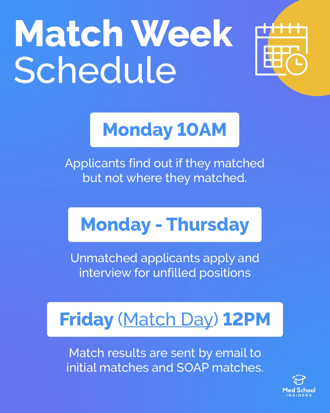 Match Week schedule