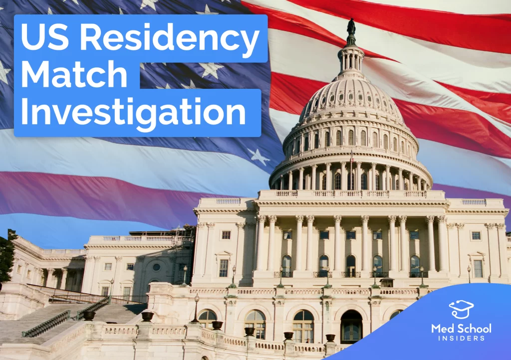 US Residency Match Investigation. American Flag and United States Capitol