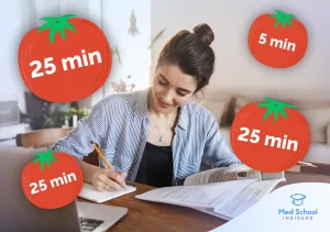 girl studying with tomato illustrations representing the pomodoro technique