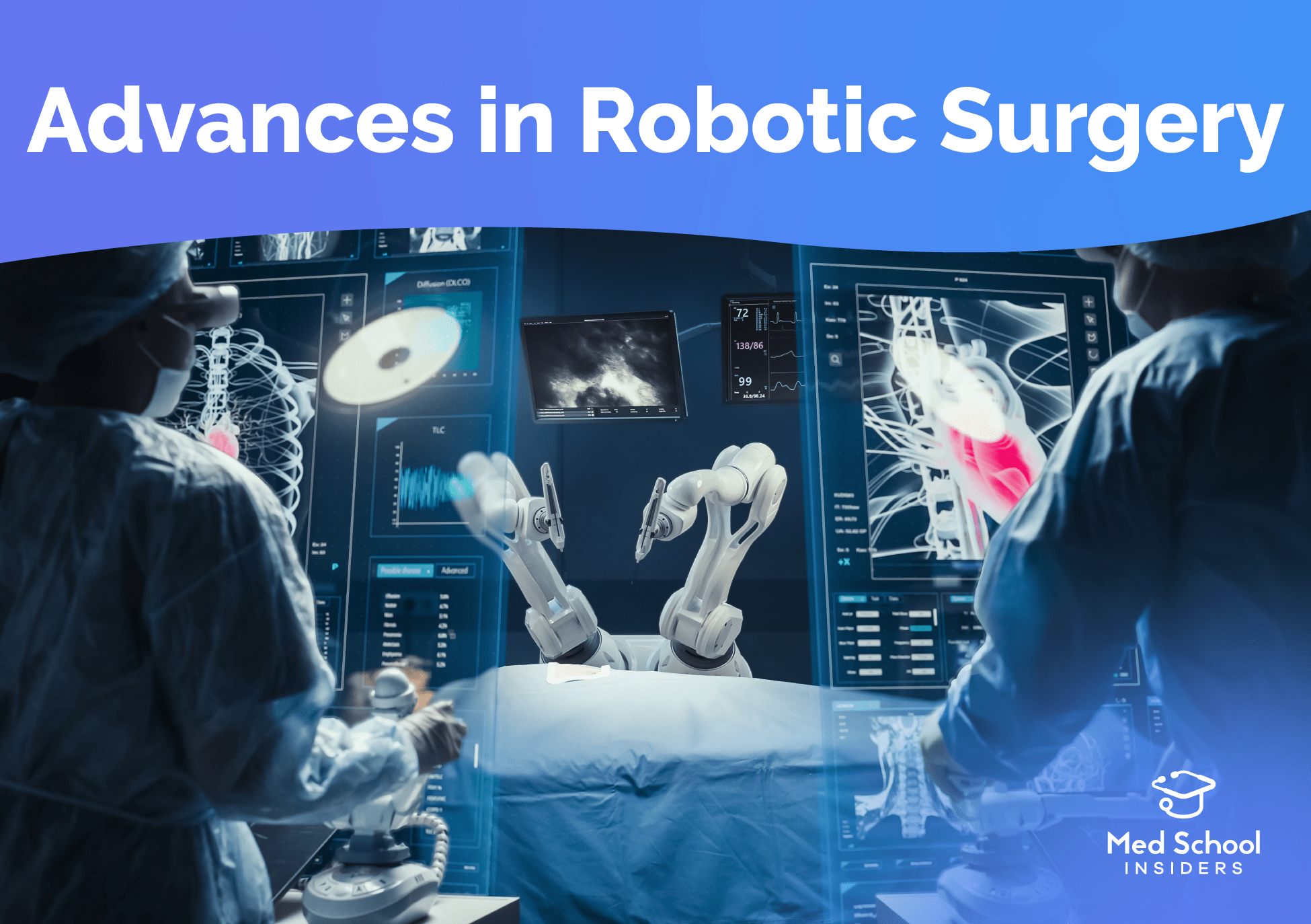 Doctors performing surgery with a robot and holograms of the procedure