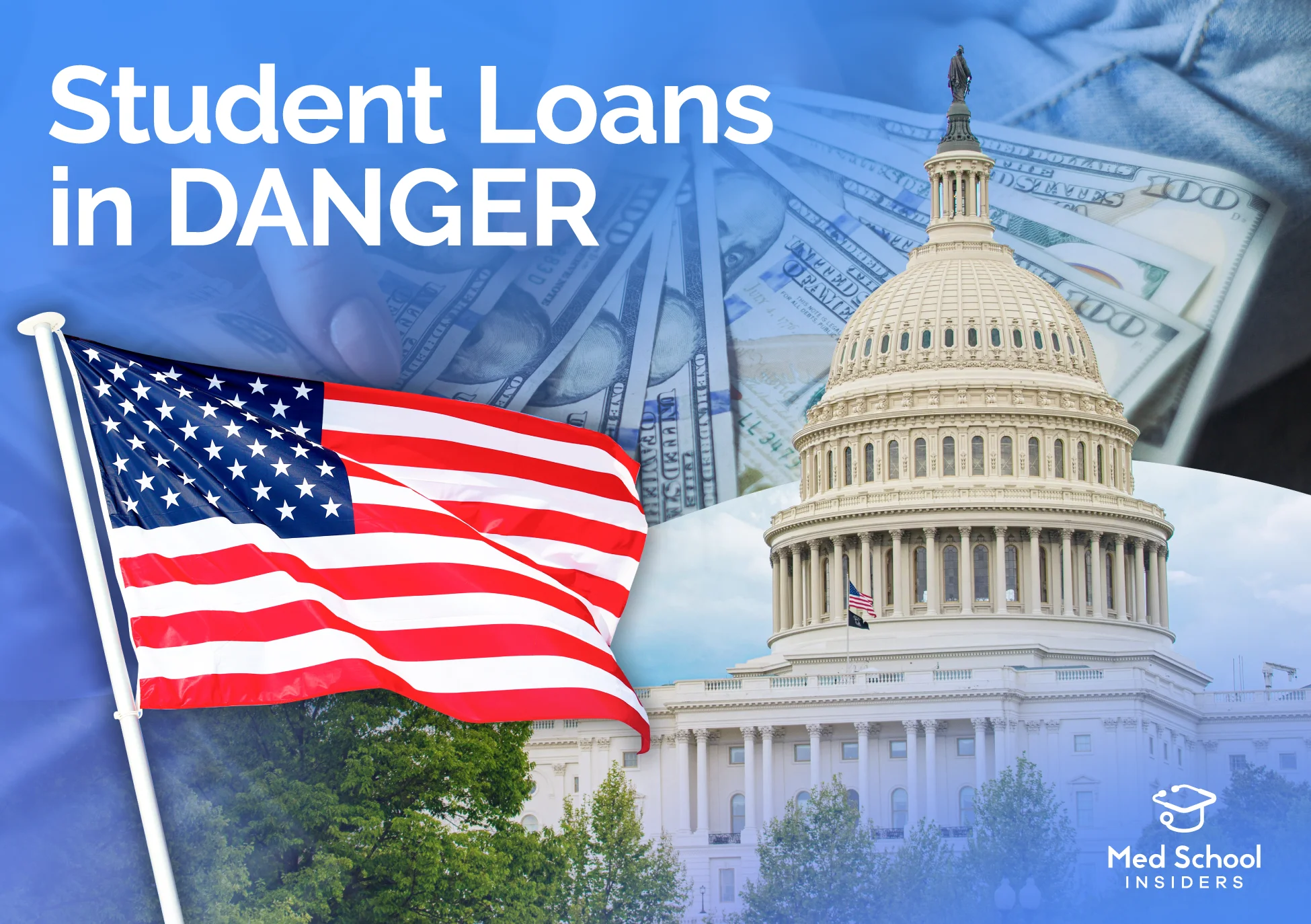 Image showing American flag, American congress and US dollar bills.