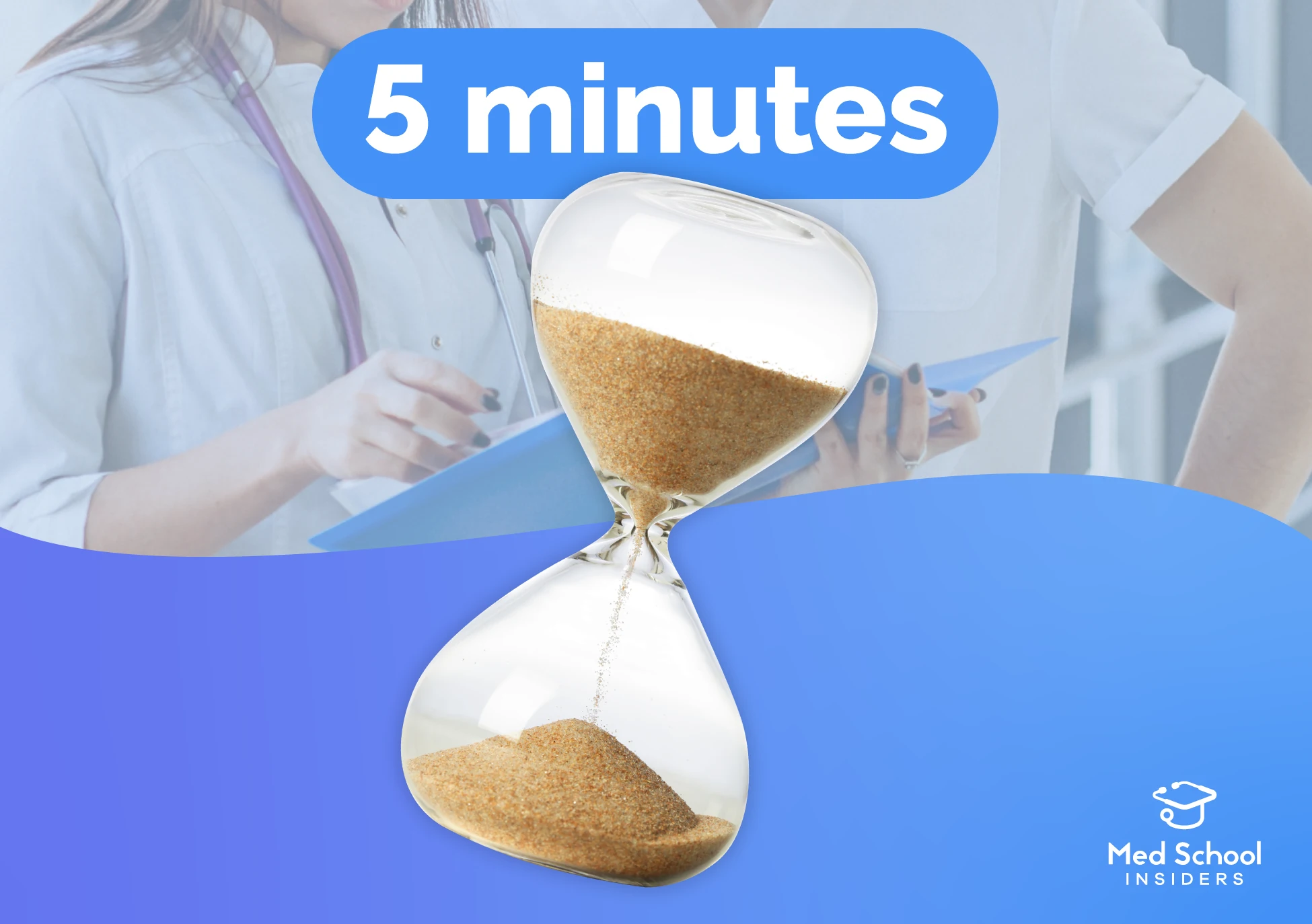 5 minutes. Hourglass and doctors in the background.