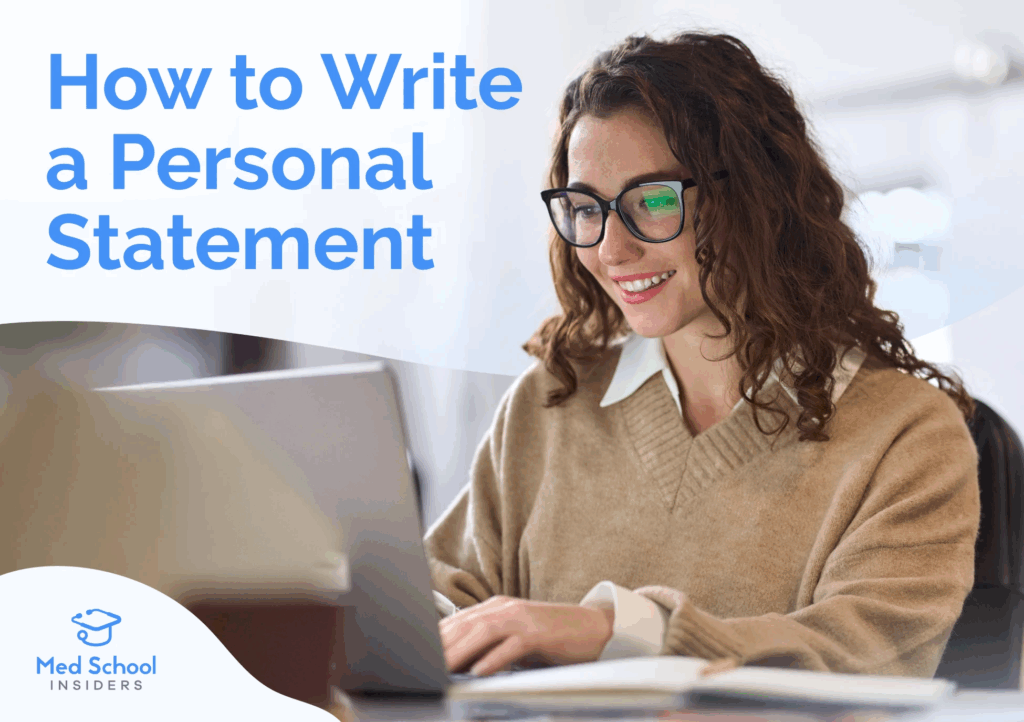 Student smiling while typing on a laptop as she writes a medical school personal statement