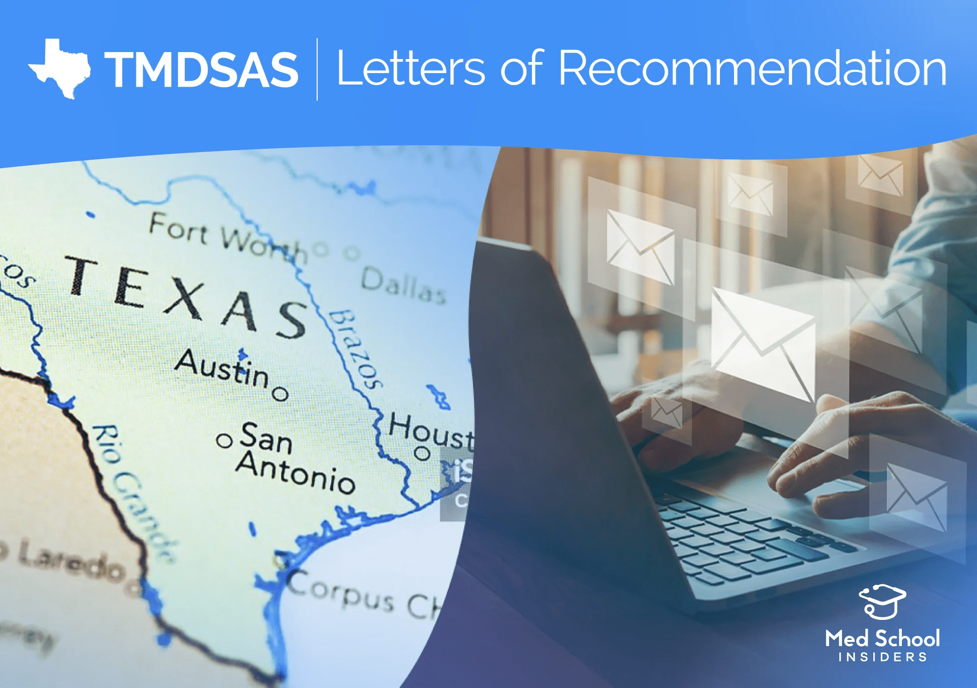 Texas map and laptop representing submission of letters of recommendation through the TMDSAS application system