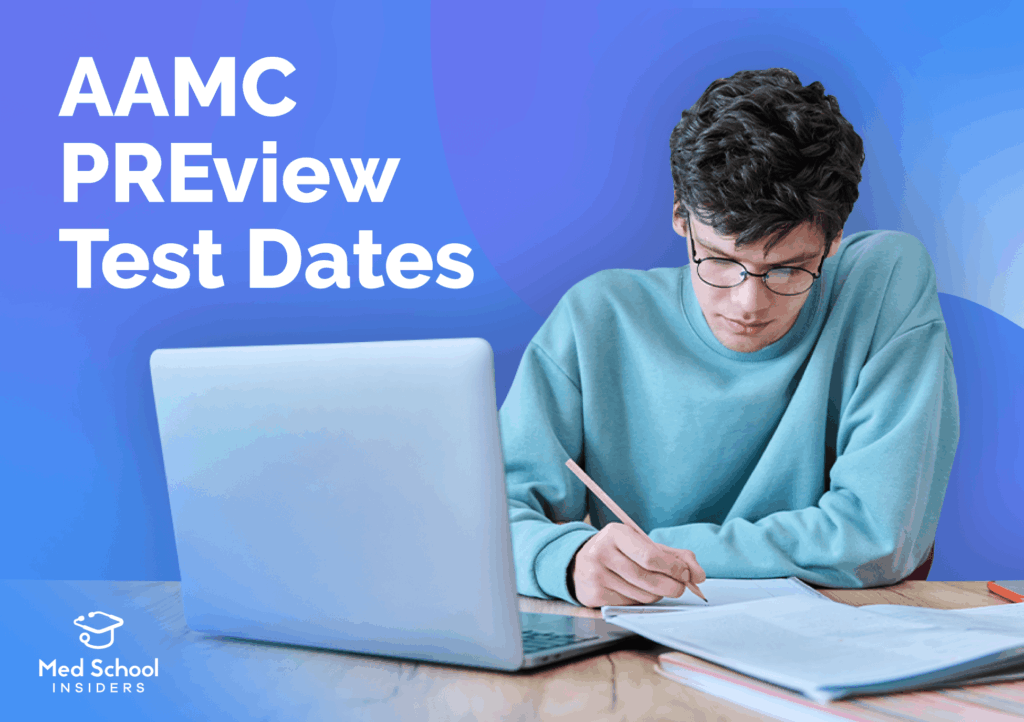 Student reviewing notes on a laptop while planning AAMC PREview exam test dates