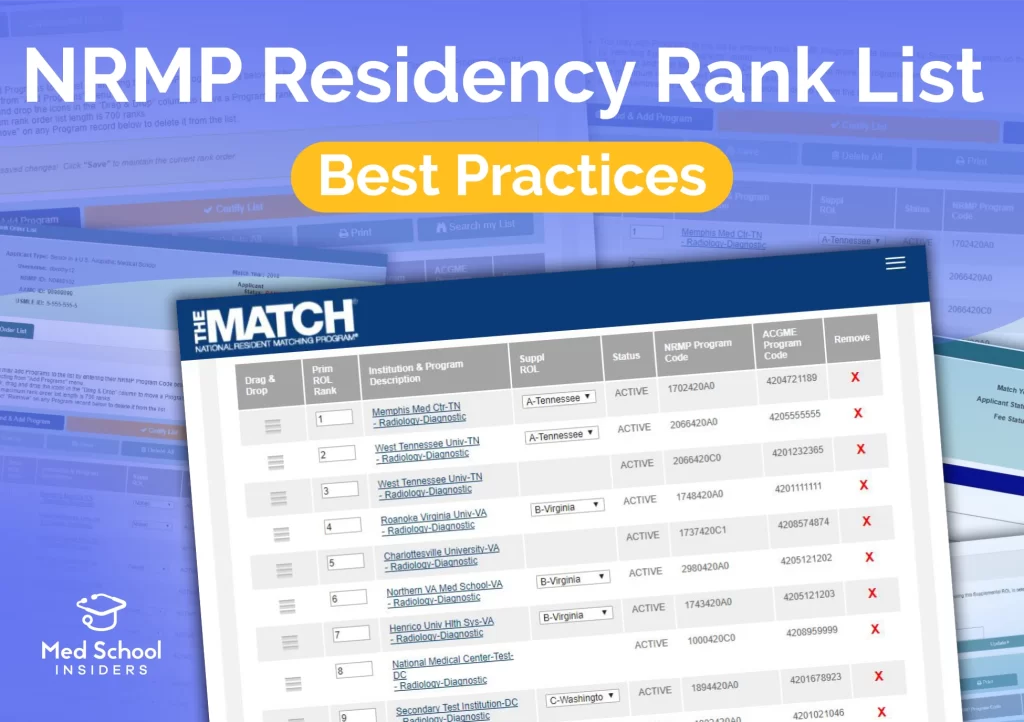 NRMP residency rank order list interface showing programs ranked for the residency Match algorithm