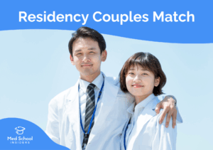 Two medical residents standing together in white coats, representing couples participating in the residency Match process.