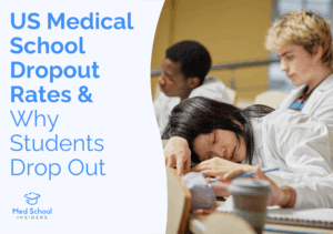 Medical student asleep at a lecture desk while other students study, representing burnout and factors contributing to medical school dropout rates.