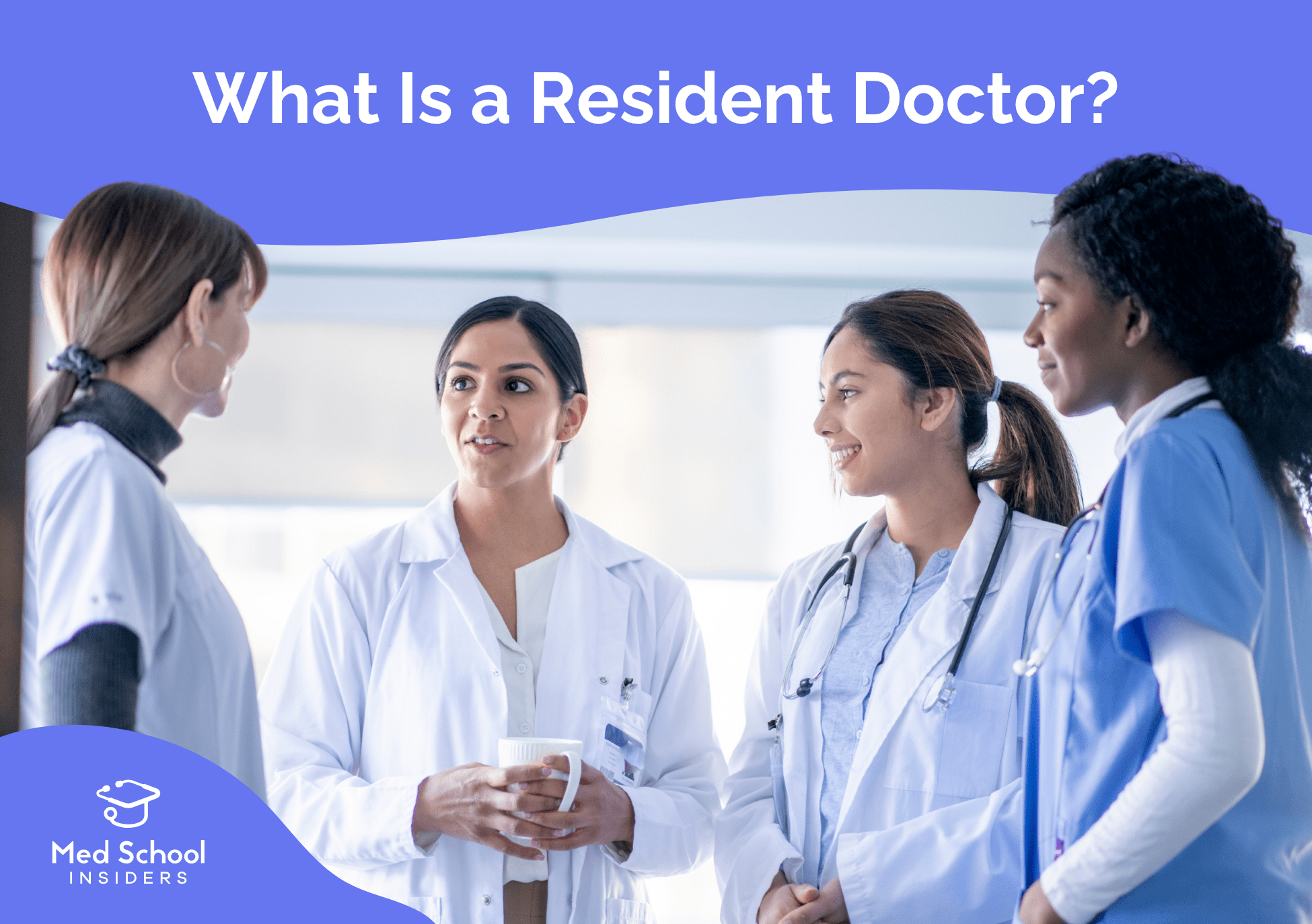 Group of medical doctors in discussion, representing resident physicians collaborating and learning in a clinical setting.