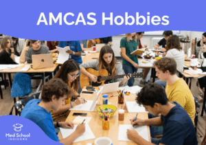 Students engaged in various hobbies like playing guitar and writing together, representing how personal interests strengthen a medical school application.