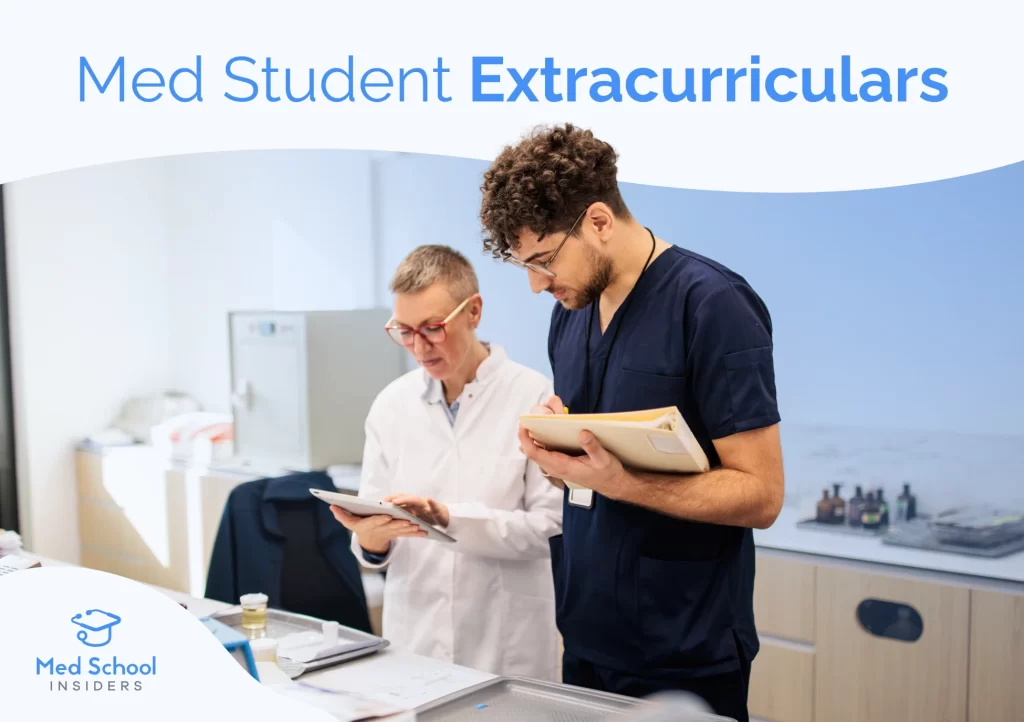 A medical student in scrubs reviewing notes with a physician mentor in a clinical setting.