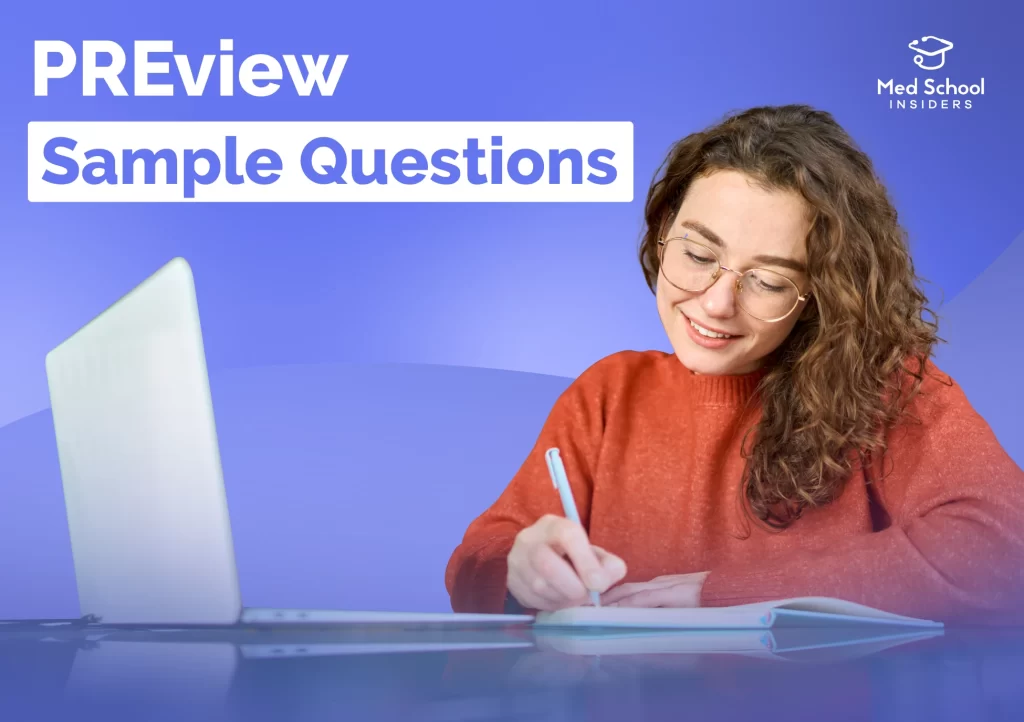 PREview Sample Questions. Female studying with a computer.